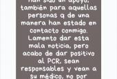 Captura de pantalla del estado de David en WhatsApp punlicado en Facebook, en el que anuncia ser positivo al SARS-CoV-2.
