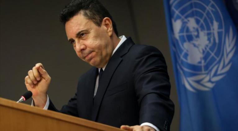 El embajador venezolano ante las Naciones Unidas, Samuel Moncada, durante una conferencia de prensa en la sede de la ONU, 6 de agosto de 2019.