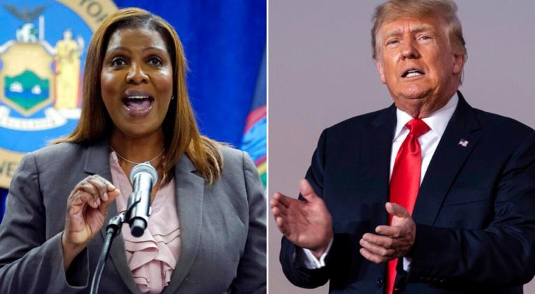 Letitia James, fiscal de Nueva York, y Donald Trump, ex presidente de Estados Unidos. Foto: AP