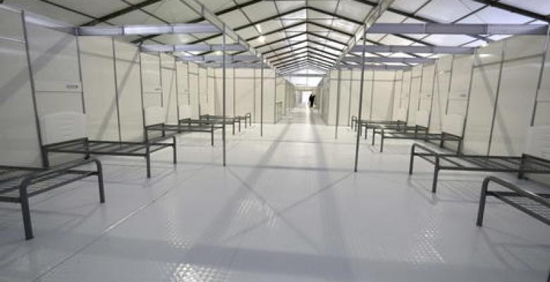 Las instalaciones del estadio Pacaembu en San Pablo transformadas en hospital de campaña (foto: ANSA)