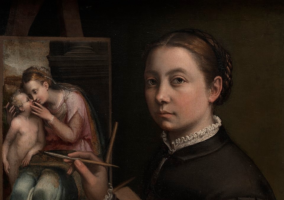 Detalle de "Autorretrato con caballete" (1556) de Sofonisba Anguissola (Italia, 1535-1625)