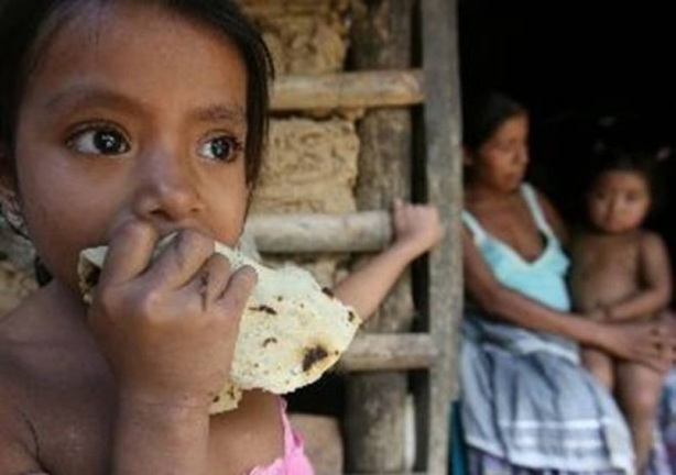 Niña latinoamericanacomiendo una tortilla de maíz