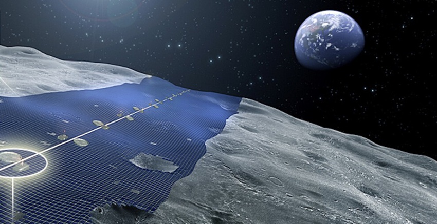 anillo de paneles solares abrazando la luna