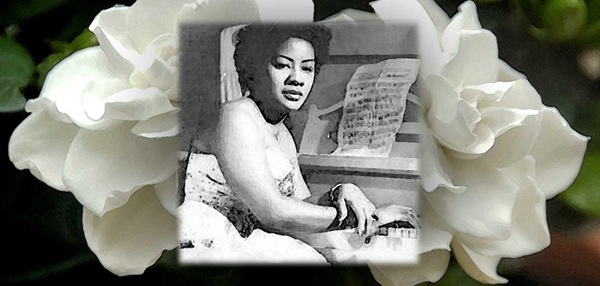 Montaje de foto de Isolina Carrillo en una gardenia