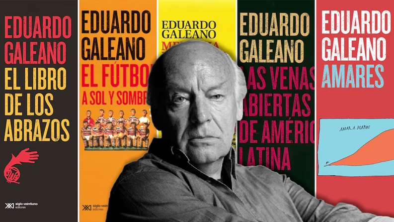 Eduardo Galeano with his works