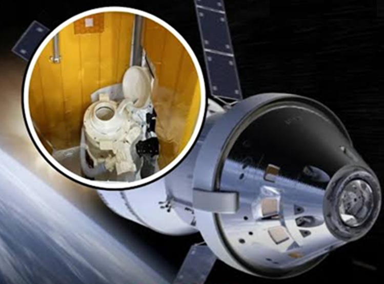 Cápsula Orion de la misión Artemis II junto a imagen de su inodoro Cápsula Orion de la misión Artemis II junto a imagen de su inodoro