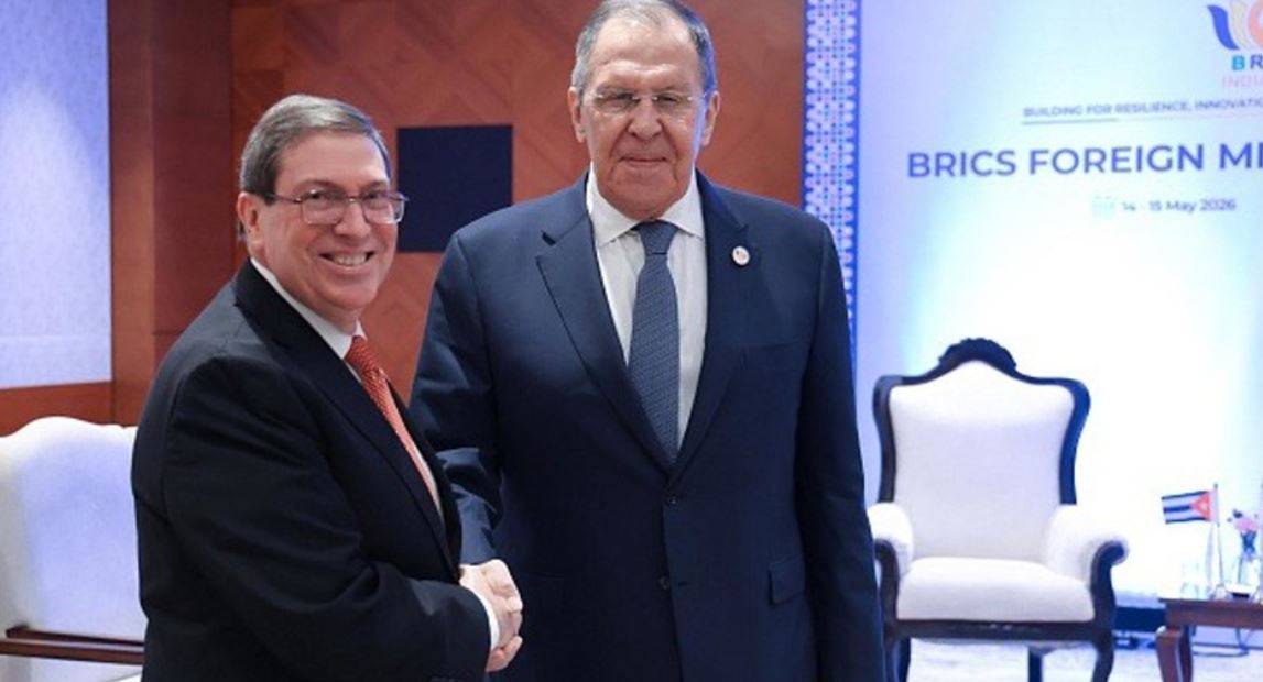 Serguéi Lavrov y Bruno Rodríguez Parrilla durante su reunión bilateral en Nueva Delhi, 15 de mayo de 2026. Telegram @MID_Russia