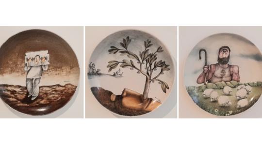 Platos cerámicos. 1980-2000. Mayólica. 30 cm de diámetro. Colección del artista.