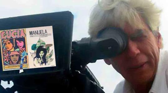 Cineasta mirando por visor de cámara de cine
