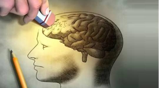 Ilustración de cerebro humano siendo borrado con goma de borrar