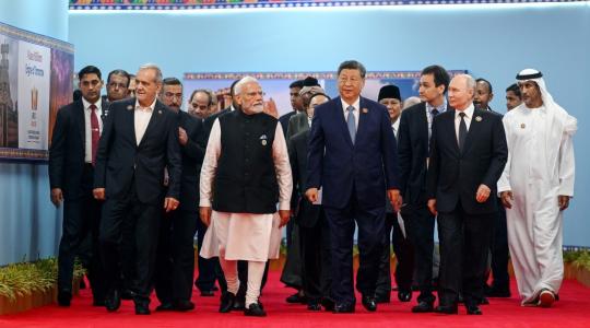 Mandatarios en la Cumbre BRICS con sede en la India.