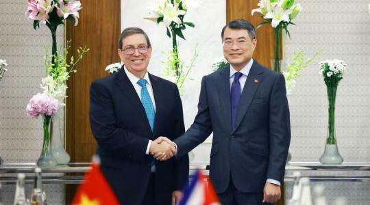Bruno Rodríguez Parrilla, ministro de Relaciones Exteriores de Cuba, sostuvo hoy una reunión con el Primer Ministro de Vietnam, Le Minh Hung