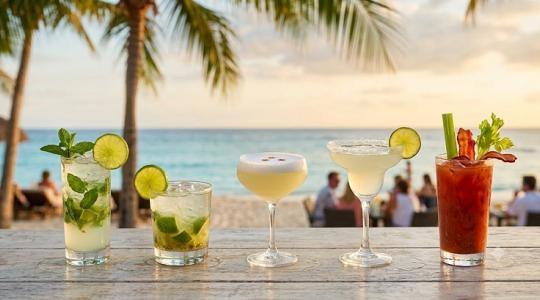 Various Cuban cocktails on the beach